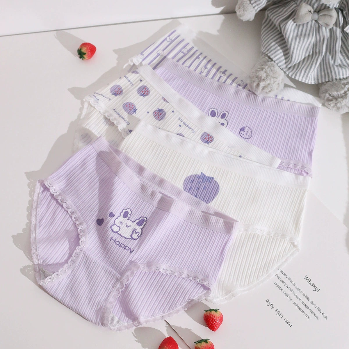 5-Piece Purple Rabbit Set Women's Cotton Underwear