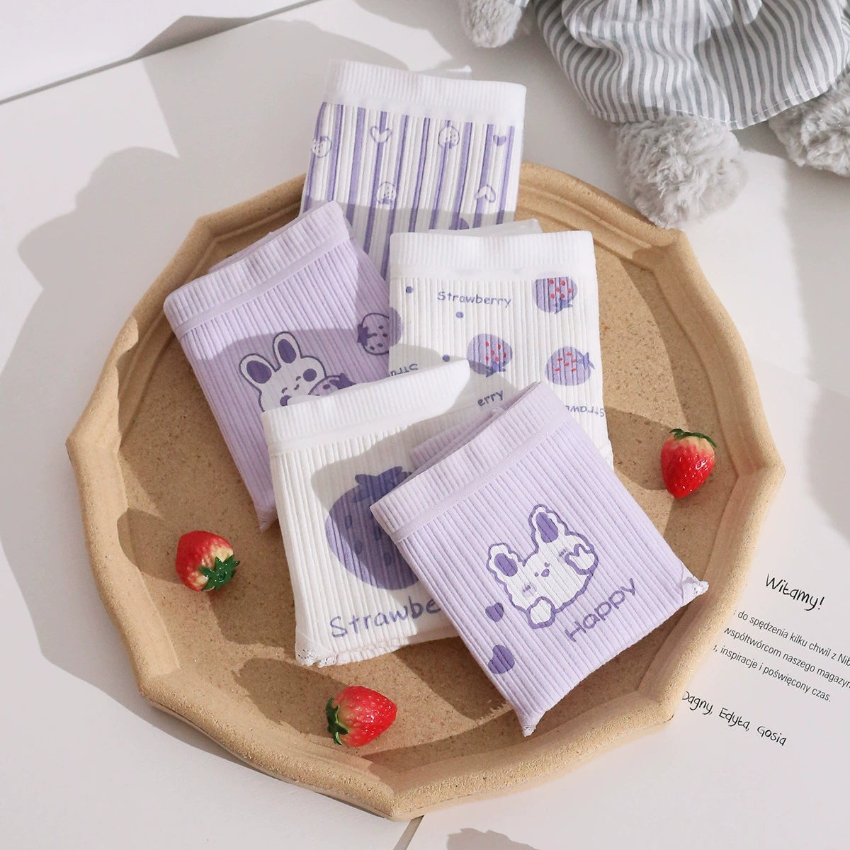 5-Piece Purple Rabbit Set Women's Cotton Underwear