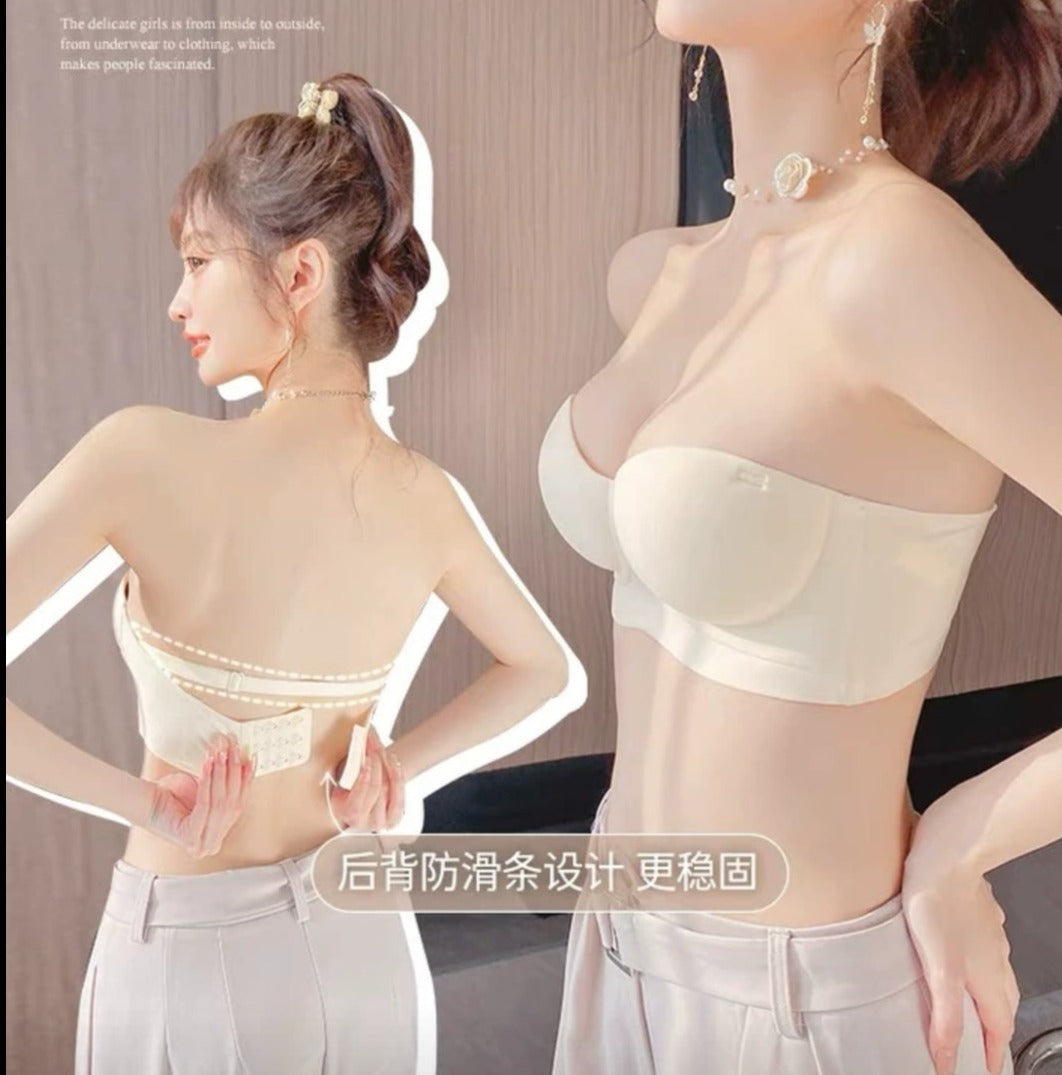 Non-marking Underwear Women's Small Chest Gathers Up Strapless