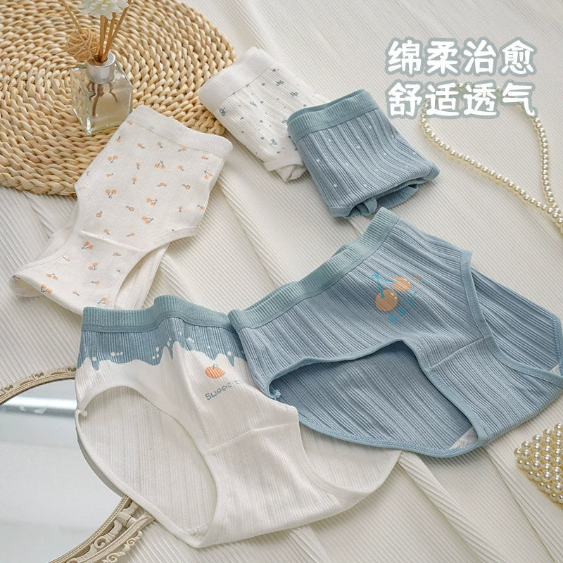 5-Piece Blue Cherry Set Women's Cotton Underwear