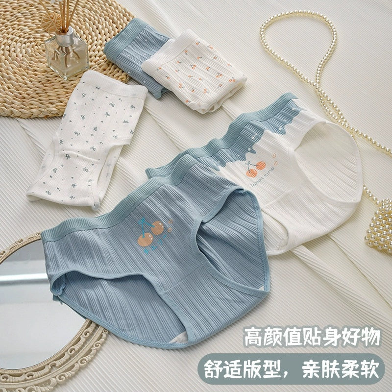 5-Piece Blue Cherry Set Women's Cotton Underwear