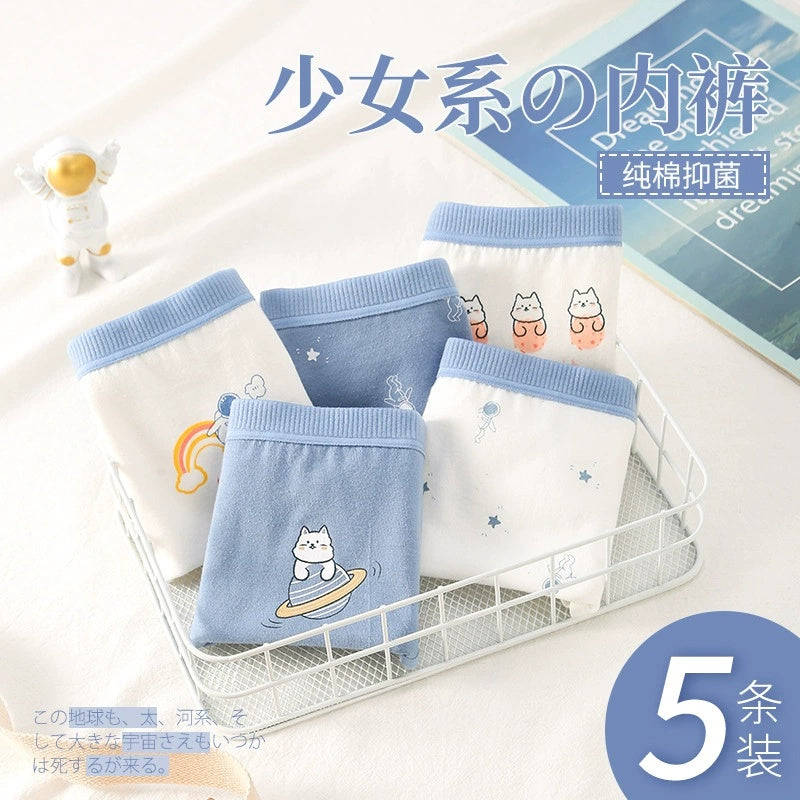5-Piece Blue Rabbit Set Women's Cotton Underwear
