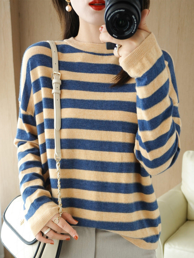 Women's Sweaters Casual Long Knit Pullover Striped