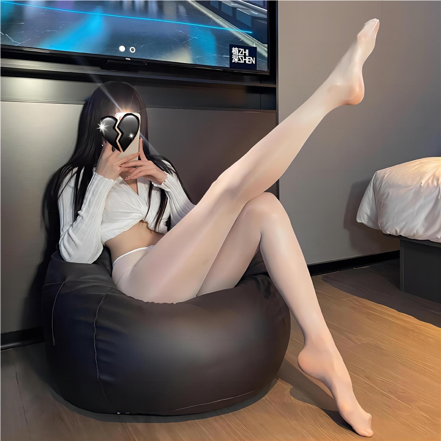 S32 油光开档丝袜白