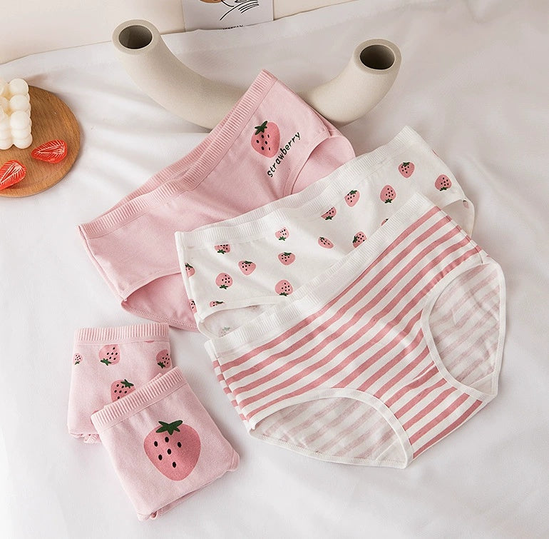 5-Piece Red Strawberry Set Women's Cotton Underwear