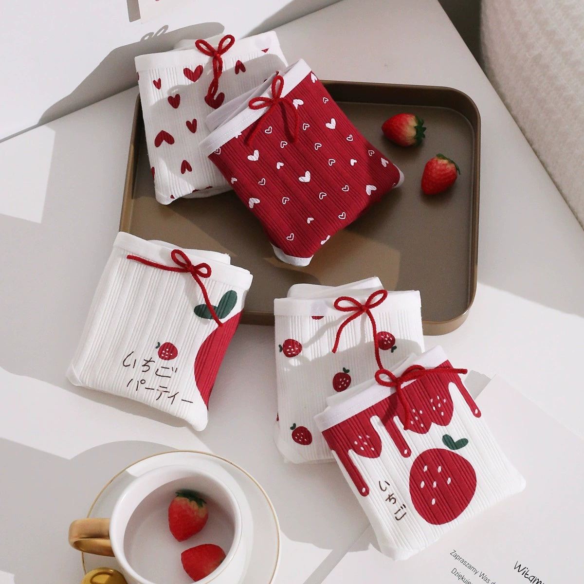 5-Piece Red Strawberry Set Women's Cotton Underwear