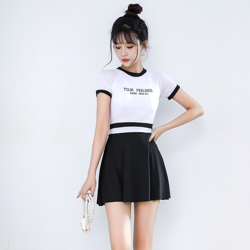 Short Sleeve Swimsuit Top with Skirt