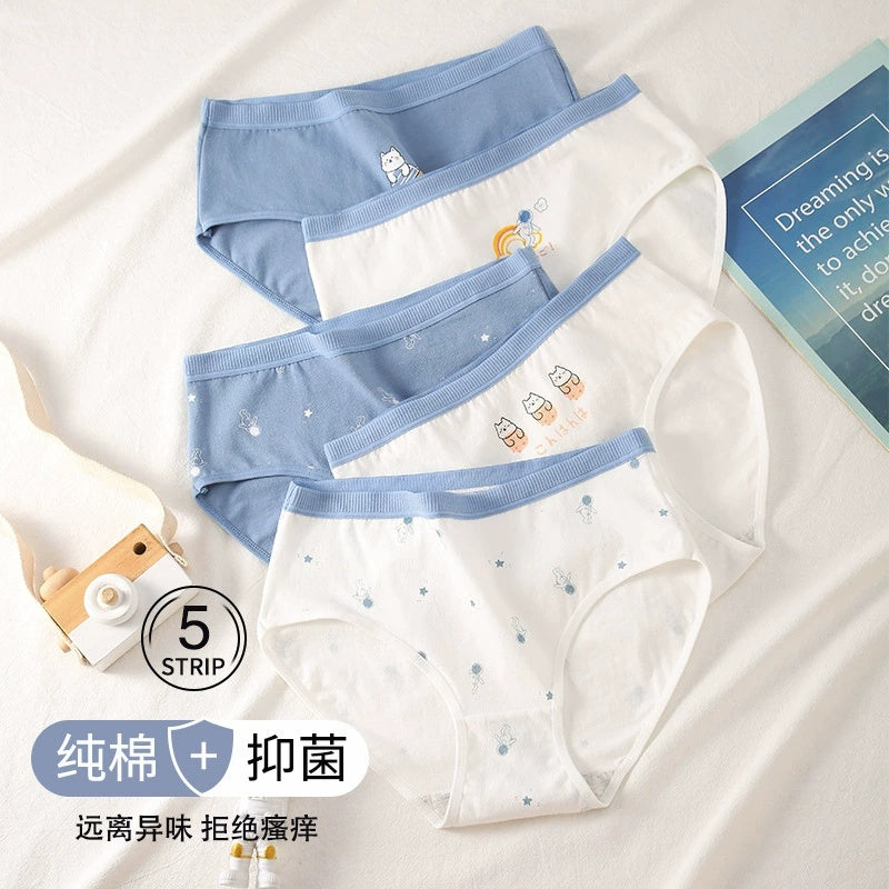 5-Piece Blue Rabbit Set Women's Cotton Underwear