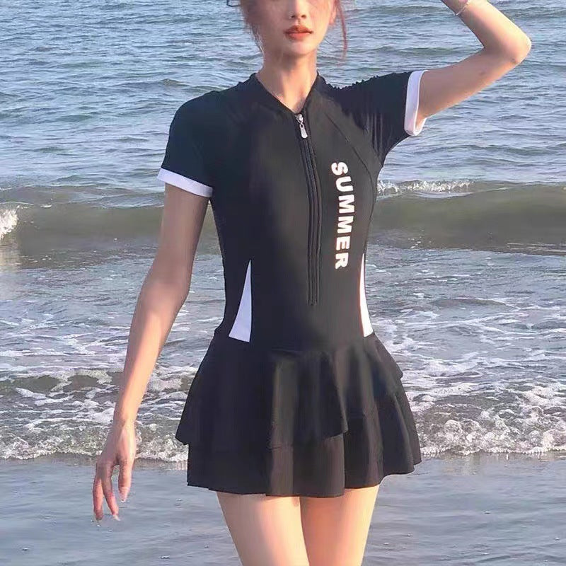 One-Piece Swimsuit Zipper Surfing Bodysuit