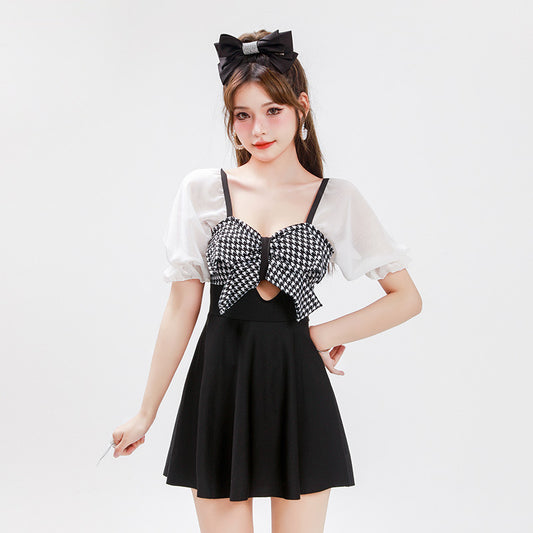 Women Fashion Casual Mesh Bow Wide Neck Short Sleeve