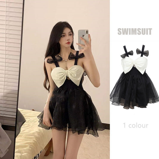 Skirt Style One Piece Swimsuit for Women 2024 New Bow Strap