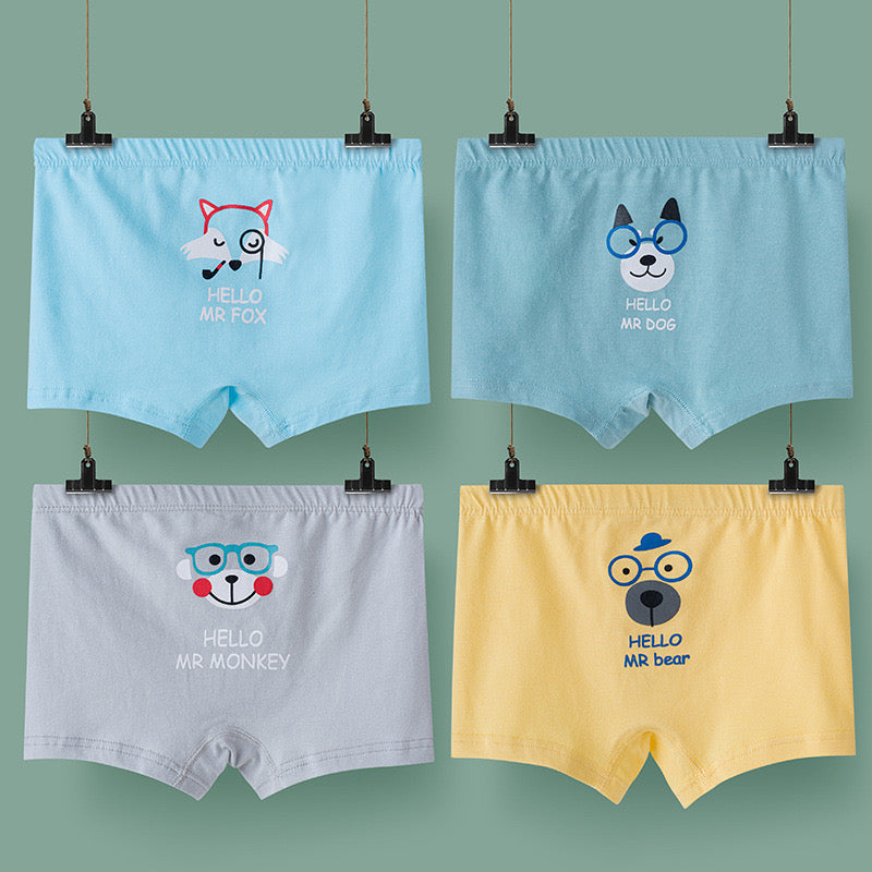 4 Piece Pack Kids Boys Cotton Boxer Brief Underwear